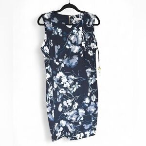 NWT Calvin Klein Midnight Blue and White Floral Midi Dress